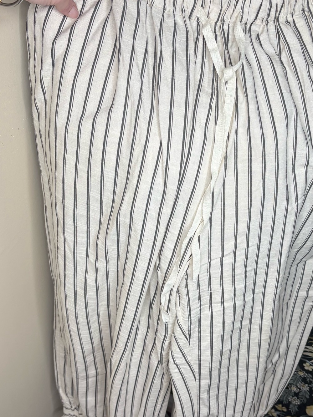 Women's Ivory Joggers with Black Pinstripes